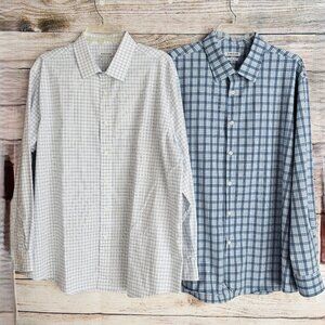 2 Haggar Men's Dress Shirts Classic Fit Blue White Long Sleeve